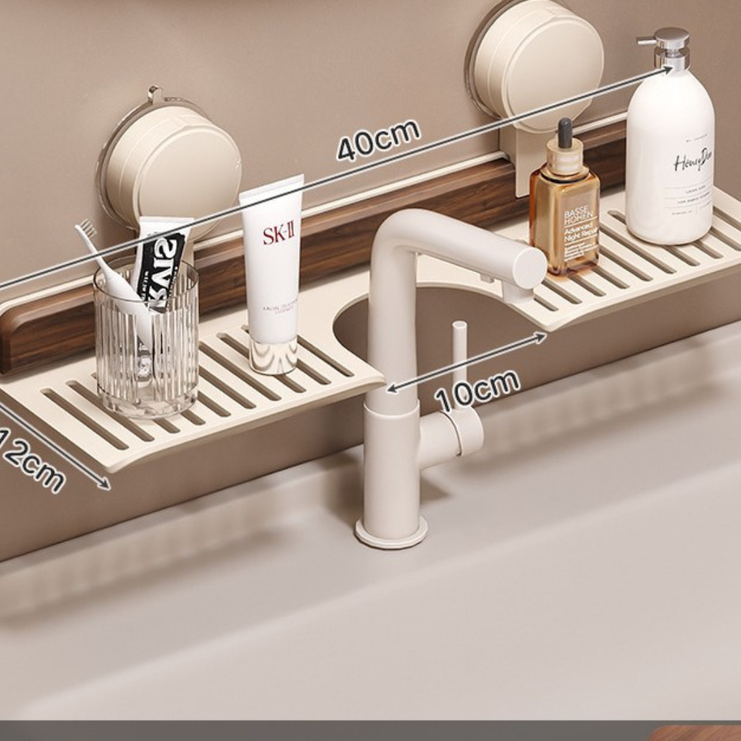 Badezimmer Saugnapf Waschbeckenablage im Walnuss Design