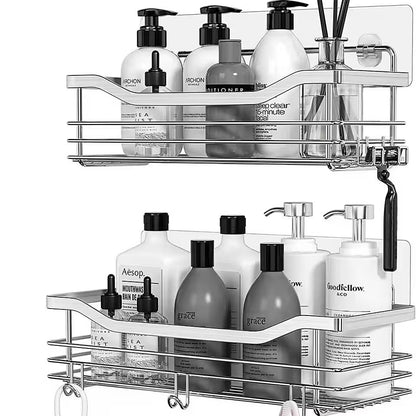 Soapix™ | Duschregal ohne Bohren – 2er-Set aus Edelstahl mit 5 Haken