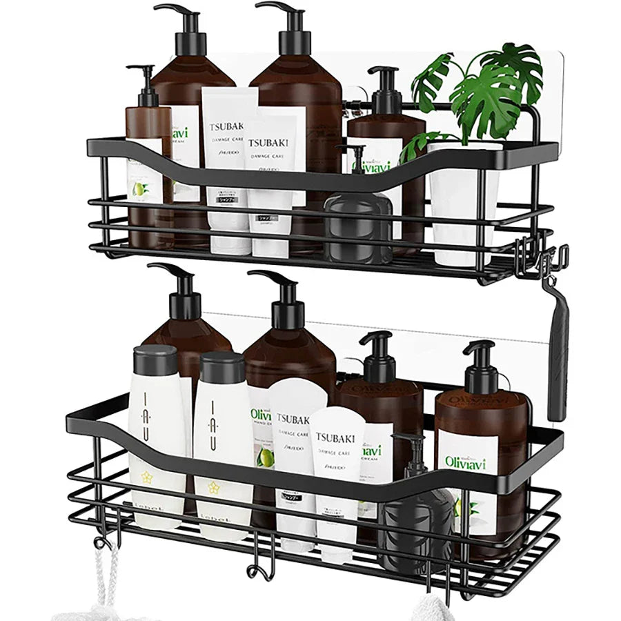 Soapix™ | Duschregal ohne Bohren – 2er-Set aus Edelstahl mit 5 Haken