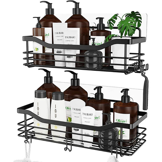 Soapix™ | Duschregal ohne Bohren – 2er-Set aus Edelstahl mit 5 Haken