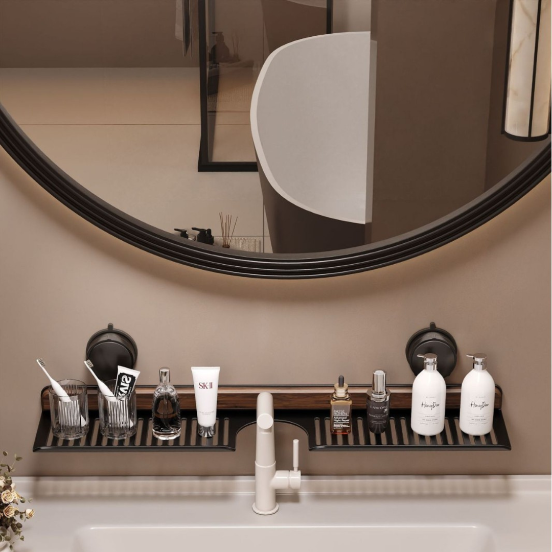 Badezimmer Saugnapf Waschbeckenablage im Walnuss Design – Novasta